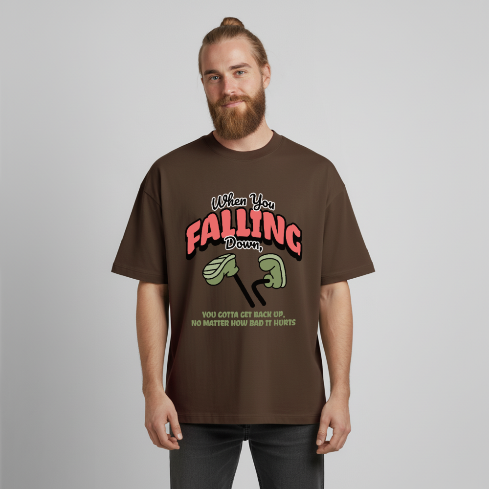 Falling Down Design T-Shirt - Dunkelbraun