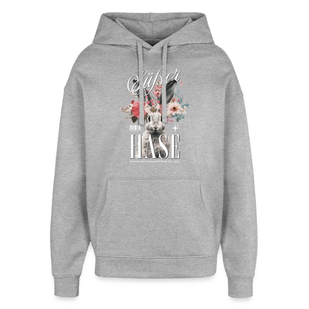Oversized Unisex Hoodie mit Hase Motiv - Grau meliert