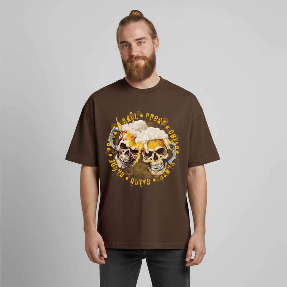 Party Skull Design T-Shirt - Dunkelbraun