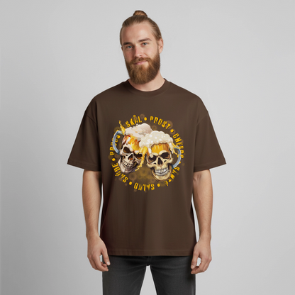 Party Skull Design T-Shirt - Dunkelbraun