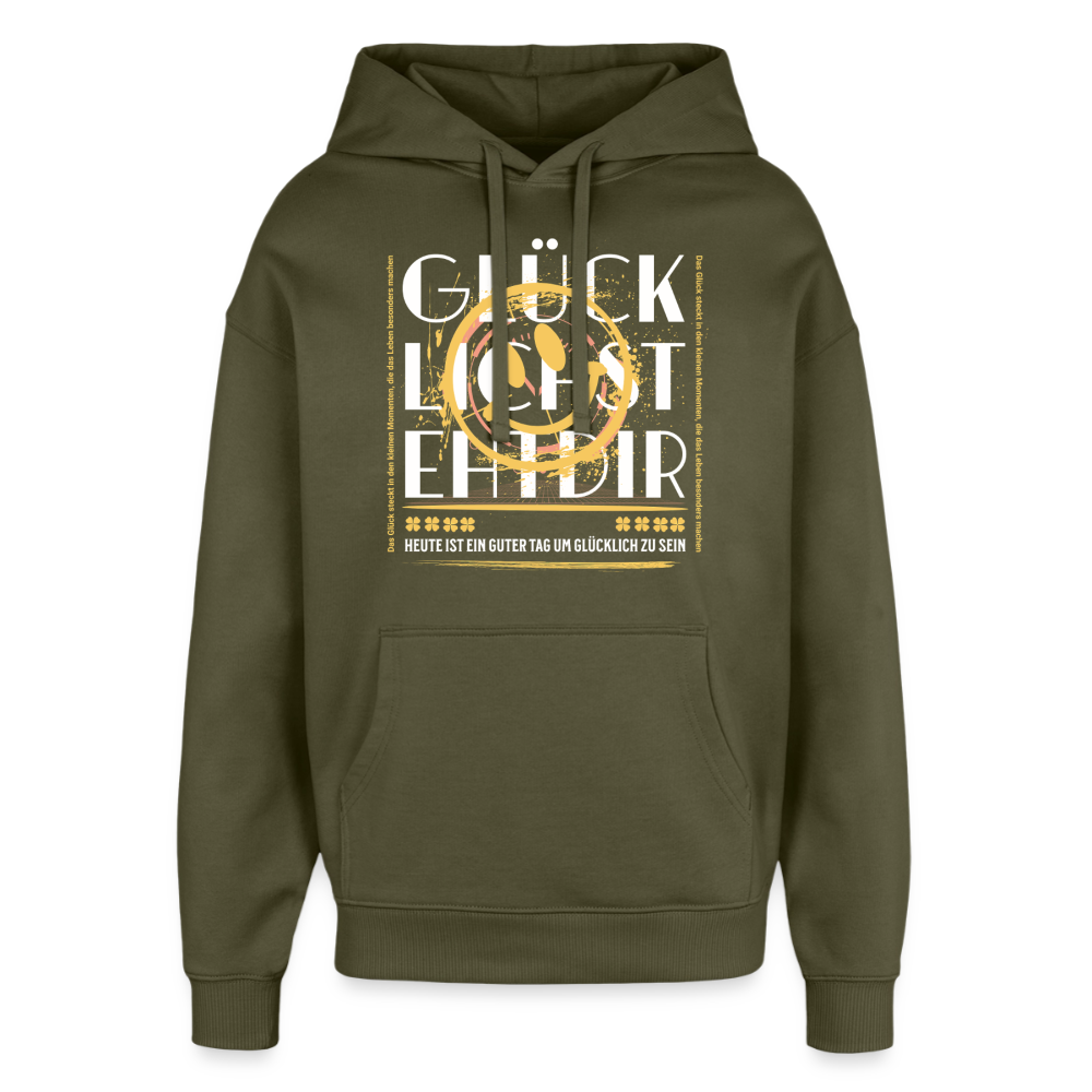 Oversized Unisex Hoodie mit Glückmotiv - Khaki