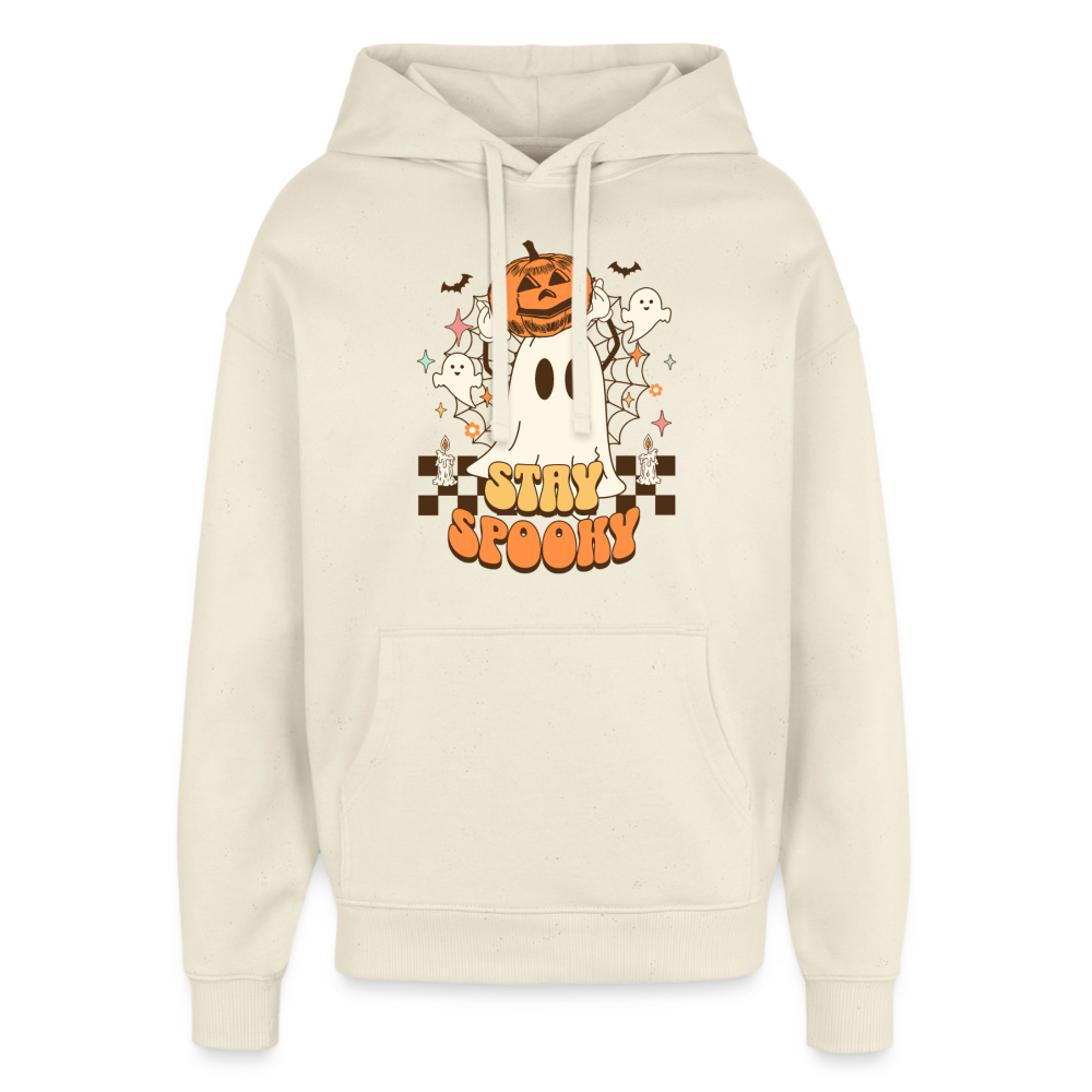 Hoodie mit Stay Spooky Halloween Motiv, Geist und Kürbis naturfarben