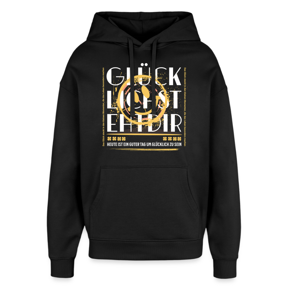 Oversized Unisex Hoodie mit Glückmotiv - Schwarz