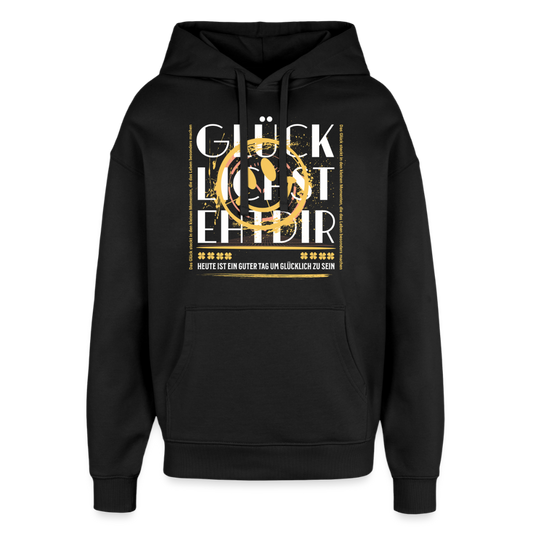 Oversized Unisex Hoodie mit Glückmotiv - Schwarz