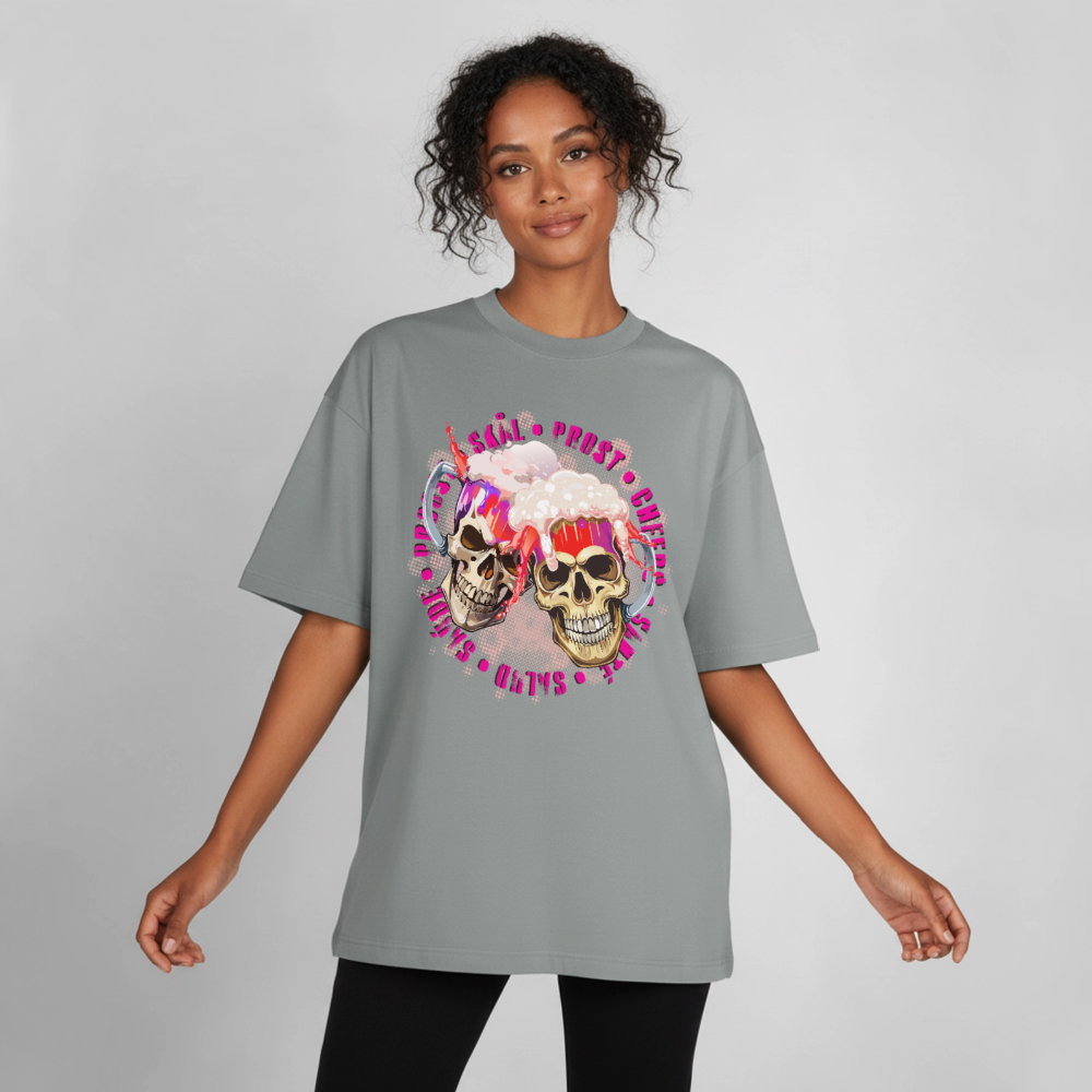 Party Skull Design T-Shirt - Nebelgrau