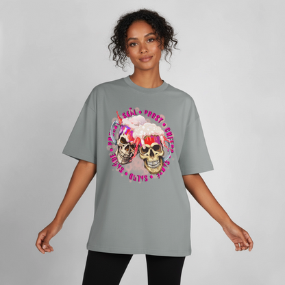 Party Skull Design T-Shirt - Nebelgrau