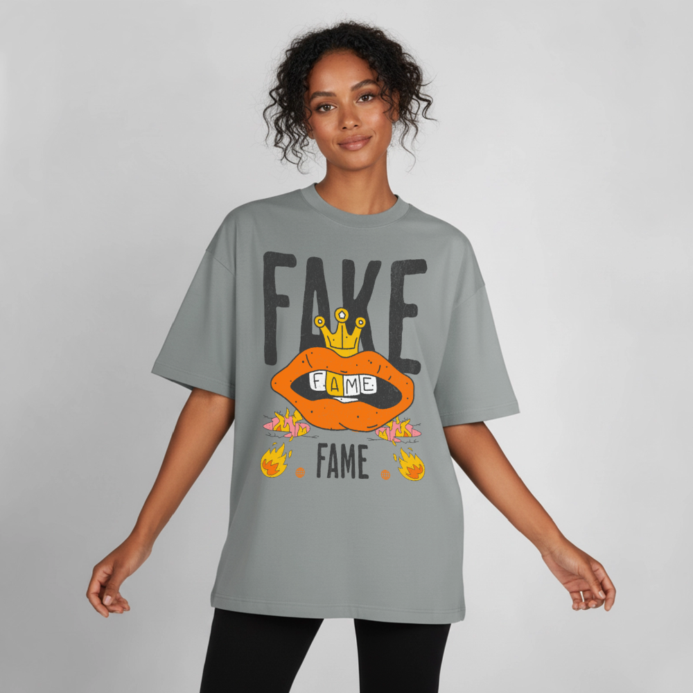 Fake Fame Design T-Shirt - Nebelgrau