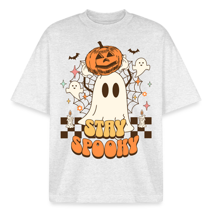 Grau meliertes T-Shirt mit Stay Spooky Halloween Motiv, Geist und Kürbis