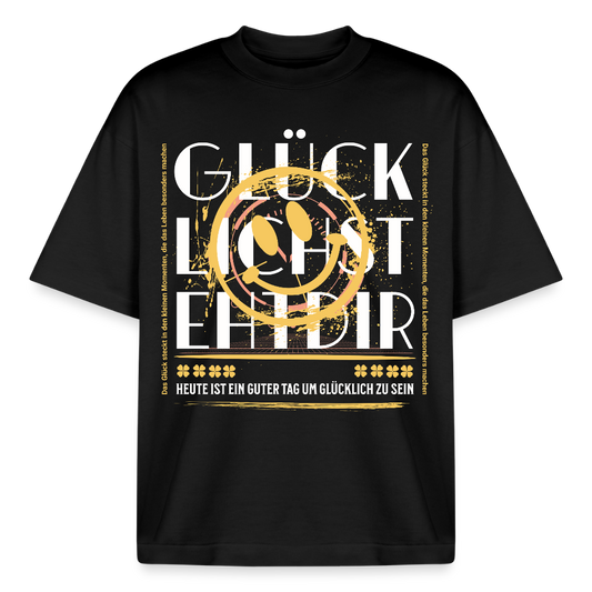 Boxy Oversized T-Shirt mit Glückmotiv - Schwarz