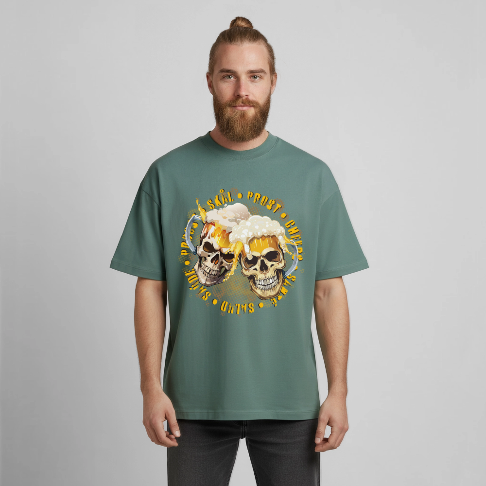 Party Skull Design T-Shirt - Grüner Bucht