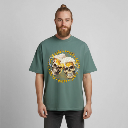 Party Skull Design T-Shirt - Grüner Bucht