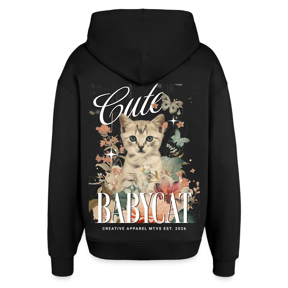 Oversized Hoodie mit Katzenmotiv Backprint - Schwarz