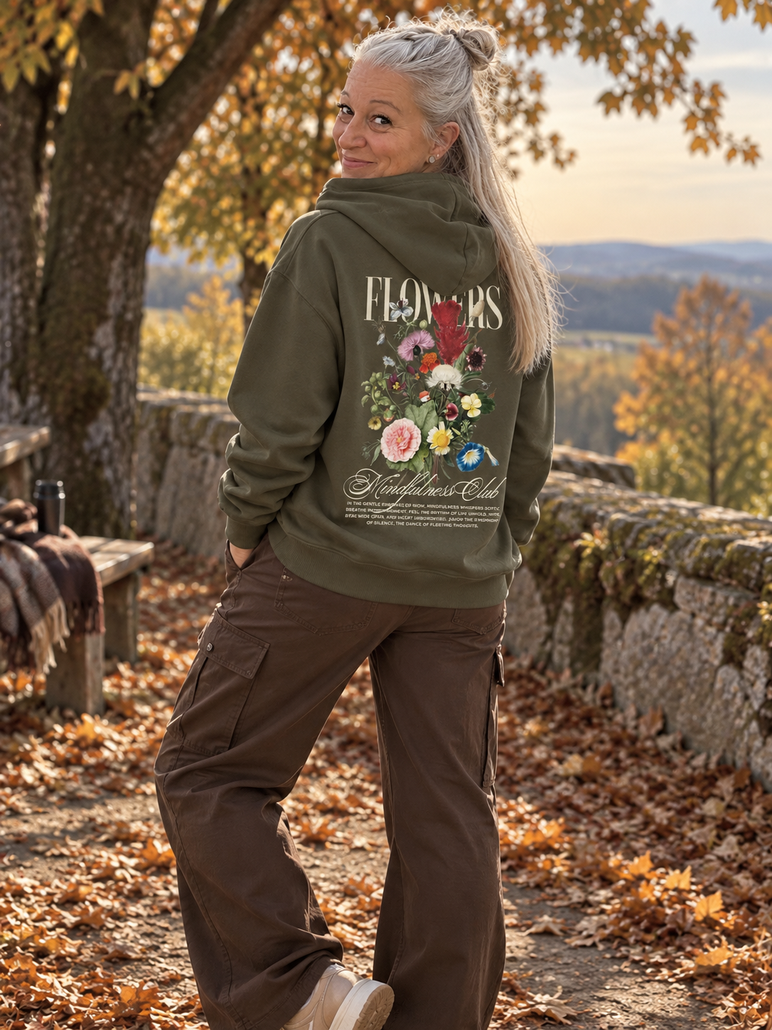 Oversized Hoodie mit Blumenmotiv Backprint